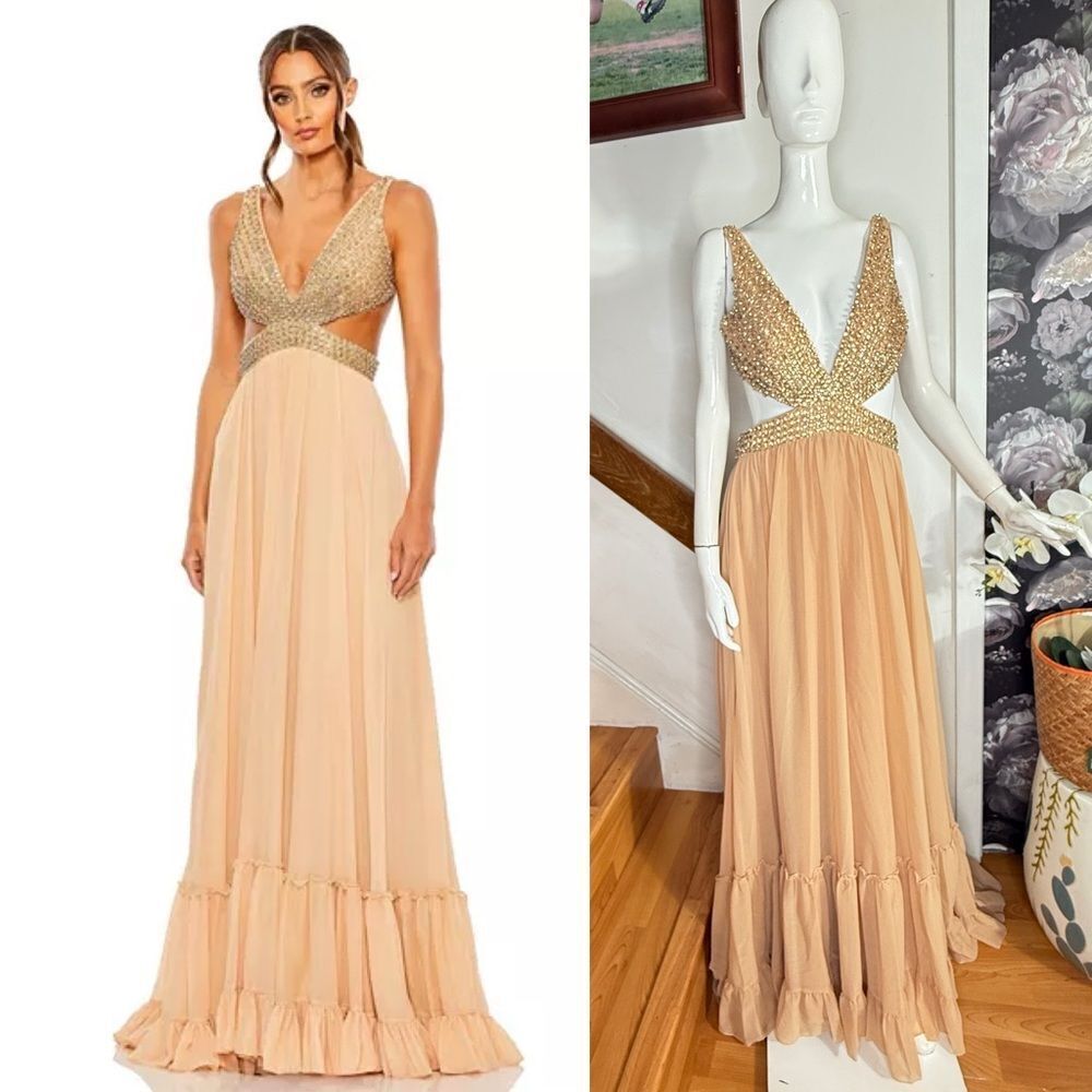 Mac Duggal Women's Lace Up Rhinestone Embellished Cut Out Gown